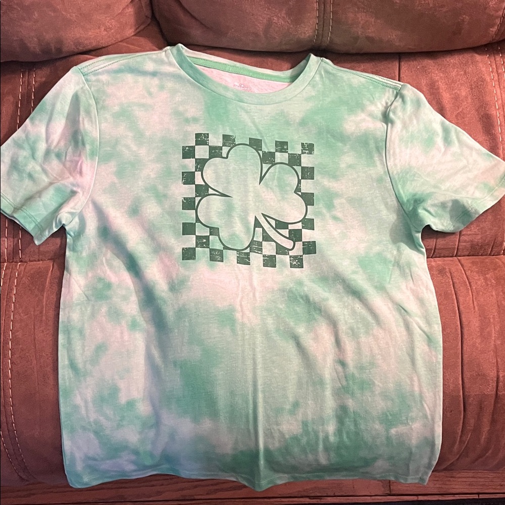 Green Tie-Dye Kids Shirt with Shamrock Design
